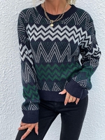 Geometric Zig Zag Graphic Crew Neck Sweater S