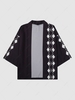 Geometry Rhombus Pattern Open Front Kimono M Black