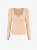 Gigot Sleeve V Notched T Shirt L Light coffee