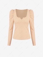 Gigot Sleeve V Notched T Shirt L Light coffee