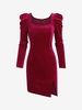 Gigot Sleeve Velvet Slit Bodycon Dress S Red