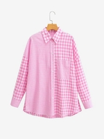 Gingham Drop Shoulder Pocket Shirt M Light pink