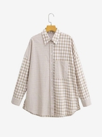 Gingham Drop Shoulder Pocket Shirt S Light coffee