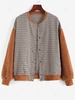 Gingham Faux Shearling Teddy Baseball Jacket M Coffee