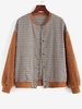 Gingham Faux Shearling Teddy Baseball Jacket S Coffee
