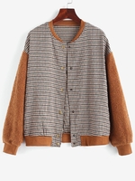 Gingham Faux Shearling Teddy Baseball Jacket Xl Coffee