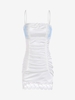 Gingham Lace Insert Cinched Bowknot Dress M White