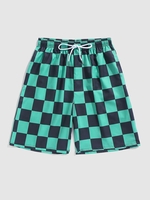Gingham Pocket Drawstring Shorts L Greenish blue