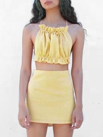 Gingham Ruffle Criss Cross Mini Skirt Set M Yellow