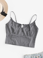 Gingham Smocked Back Tie Collar Cami Top M Multi a