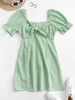 Gingham Tie Front Mini Dress L Green peas