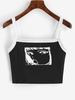 Girl Print Pop Art Binding Crop Tank Top L Black