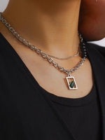 Glass Bead Splicing Double-layer Rhinestone Pendant Necklace