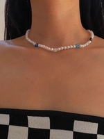 Glass Beaded Pearl Crystal Short Necklace