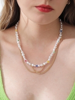 Glazed Flower Pattern Chain Necklace