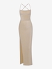 Glitter Metallic Lace Up Thigh High Slit Cami Dress L Light coffee