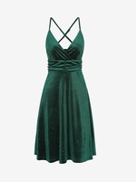 Glitter Metallic Velvet Criss Cross Wedding Guest Dress M Deep green