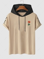 Gothic Letters Rose Printed Hooded T-shirt Xl Light coffee