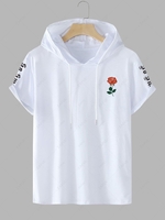 Gothic Letters Rose Printed Hooded T-shirt Xxl White