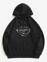 Gothic Romance Rose Graphic Fleece Lined Hoodie L Black