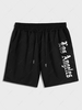 Gothic Style LOS ANGELES Letter Printed Drawstring Casual Shorts M Black