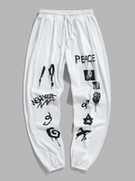 Graffiti Rose Letter Graphic Printed Drawstring Sweatpants 2xl White