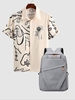 Graffiti Rose Printed Casual Shirt With Colorblock Laptop Backpack Light coffee