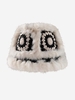 Granny Square Knit Warm Thermal Fuzzy Fluffy Faux Fur Panel Bucket Hat