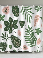 Green Leaf Pattern Waterproof Shower Curtain