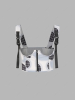 Grid Insert Push Buckle Zipper Underbust Corset Top L Light gray