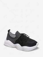 Grid Pattern Lace Up Running Shoes