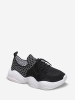 Grid Pattern Lace Up Running Shoes