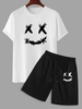 Grimace Graphic Cotton T-shirt With Drawstring Shorts Two Piece Set White