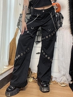 Grommet Detail Chains Cargo Straight Pants L Black