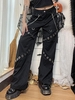 Grommet Detail Chains Cargo Straight Pants M Black