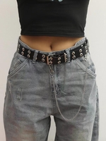 Grommet Eyelet and Chain Decor Square Buckle Belt