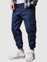 Guitar Applique Drawstring Joggers Cargo Jeans 3xl Cadetblue