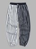 Half and Half Colorblock Striped Pocket Jogger Pants 2xl Black