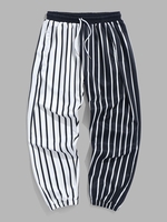 Half and Half Colorblock Striped Pocket Jogger Pants 2xl Black