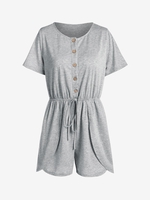 Half Button Bowknot Tulip Hem Romper S Light gray