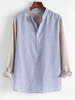 Half Button Contrast Striped Patchwork Shirt M Light blue