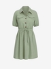 Half Button Flap Detail Mini Dress S Green