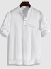 Half Button High Low Pocket Shirt 2xl White