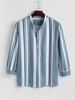 Half Button Irregular Striped Shirt Xl Blue