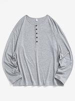 Half Button Long Sleeve Plain T-shirt Xs Dark gray