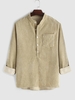 Half Button Long Sleeves Corduroy Shirt Xxl Light coffee