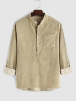 Half Button Long Sleeves Corduroy Shirt Xxl Light coffee