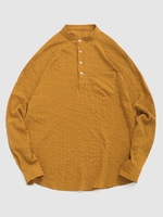 Half Button Striped Pocket Shirt M Deep yellow