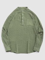 Half Button Striped Pocket Shirt M Light green