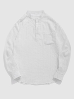 Half Button Striped Pocket Shirt Xl White